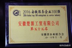 安徽楚源公司跻身全省服务企业百强